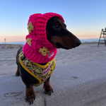 Crochet Dog Balaclava Hat - Hot Pink