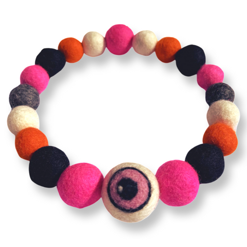 Halloween Eyeball Pom Pom Dog Collar - Pink