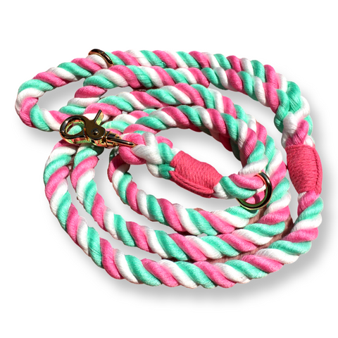 Mermaid - Jade Green, Pink & White Rope Lead