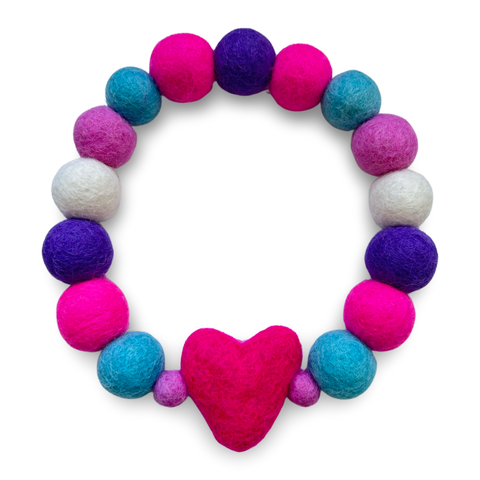 Pom Pom Dog Collar - Heart with Pink, Purple and Blue