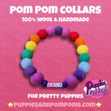 Personalised Pom Pom Dog Collar - Rainbow Brights 2cm Balls