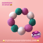 Pom Pom Bracelet - Pink, Jade Green & White