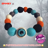 Halloween Eyeball Pom Pom Dog Collar  - Blue