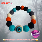 Halloween Eyeball Pom Pom Dog Collar  - Blue