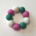 Pom Pom Bracelet - Pink, Jade Green & White