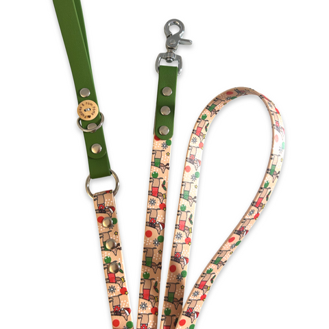 Christmas Dachshunds - Handmade Vegan Leather Dog Leash - Green