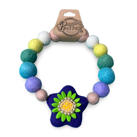 Spring Purple Flower - Personalised Pom Pom Dog Collar