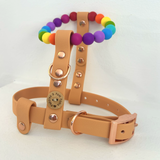 Handmade Rainbow Bead & Biothane Dog Harness - Vegan Leather / Waterproof Biothane