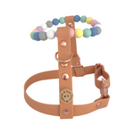 Handmade Pastel Bead & Tan Adjustable Dog Harness - Vegan Leather / Waterproof Biothane