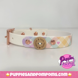 Handmade Biothane Dog Collar - Pastel Vichy - White