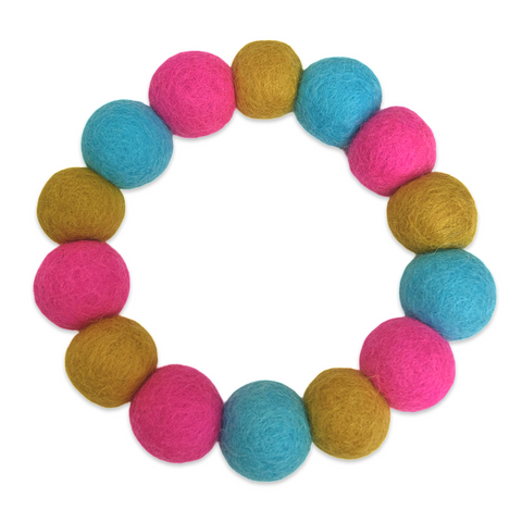 Pom Pom Dog Collar - Big Ball Mix- Pink, Blue & Gold.