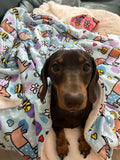 Blue - Bee Happy Dachshund - Faux Fur Blanket