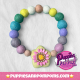 Spring Pink Flower - Personalised Pom Pom Dog Collar