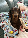 Blue - Bee Happy Dachshund - Faux Fur Blanket