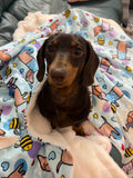 Blue - Bee Happy Dachshund - Faux Fur Blanket