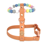 Handmade Pastel Bead & Tan Adjustable Dog Harness - Vegan Leather / Waterproof Biothane