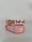 Bee Happy Dachshunds - Handmade Biothane Dog Collar - Baby Pink