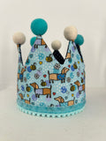 Handmade Birthday Crown Hat - Bee Happy Dachshunds Blue