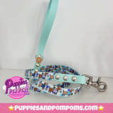 Handmade Biothane Dog Leash - Bee Happy Dachshunds - Baby Blue