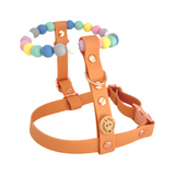 Handmade Pastel Bead & Tan Adjustable Dog Harness - Vegan Leather / Waterproof Biothane