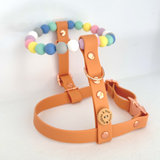 Handmade Pastel Bead & Tan Adjustable Dog Harness - Vegan Leather / Waterproof Biothane