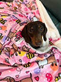 Pink - Bee Happy Dachshund - Faux Fur Blanket