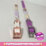 Handmade Biothane Dog Collar - Pastel Vichy - White