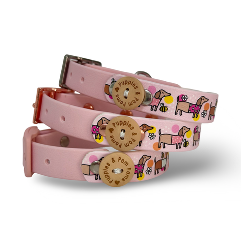 Waterproof Collar - Bee Happy Dachshunds - Baby Pink