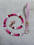 Handmade Valentine Beaded Hearts Dog Leash - Vegan Leather - Baby Pink