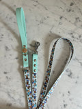 Handmade Vegan Leather Dog Leash - Bee Happy Dachshunds - Blue