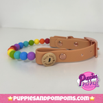 Handmade Rainbow Bead Dog Collar - 12mm Beads - Vegan Leather / Washable Biothane