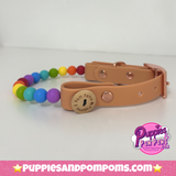 Handmade Rainbow Bead Dog Collar - 12mm Beads - Vegan Leather / Washable Biothane