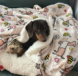 Beige - Bee Happy Dachshund - Faux Fur Blanket