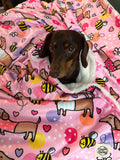 Pink - Bee Happy Dachshund - Faux Fur Blanket