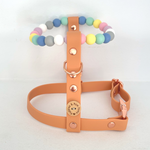 Handmade Pastel Bead & Tan Adjustable Dog Harness - Vegan Leather / Waterproof Biothane