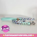 Handmade Biothane Dog Leash - Bee Happy Dachshunds - Baby Blue