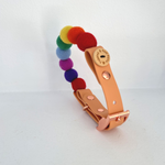 Handmade Rainbow Pom Pom Collar - Adjustable - Vegan Leather / Biothane
