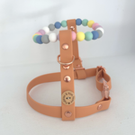 Handmade Pastel Bead & Tan Adjustable Dog Harness - Vegan Leather / Waterproof Biothane