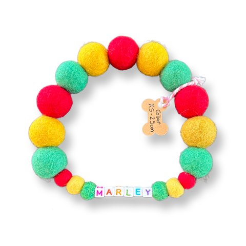 Personalised Pom Pom Dog Collar - Rototom Reggae Style