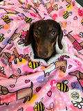 Pink - Bee Happy Dachshund - Faux Fur Blanket