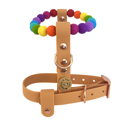Handmade Rainbow Bead & Biothane Dog Harness - Vegan Leather / Waterproof Biothane