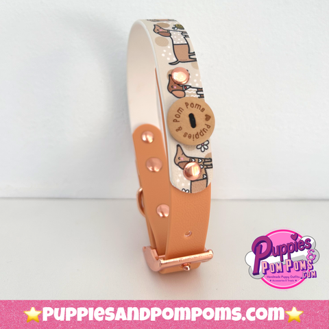Bee Happy Dachshunds - Handmade Biothane Dog Collar - Tan