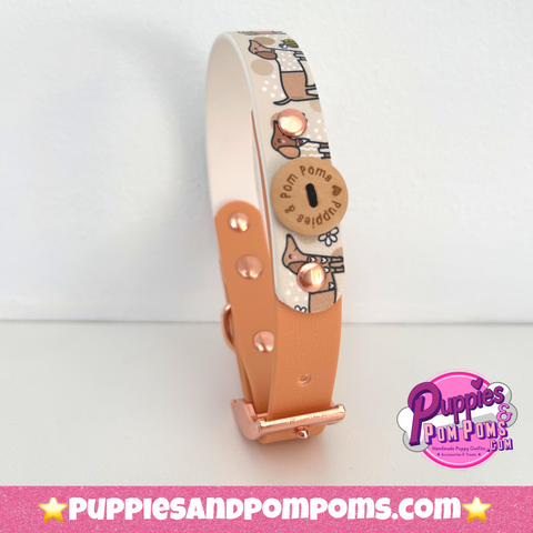 Waterproof Collar - Bee Happy Dachshunds - Tan