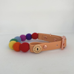 Handmade Rainbow Pom Pom Collar - Adjustable - Vegan Leather / Biothane