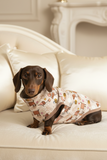 Premium Organic Handmade Teckel Sweater “Bee Happy Dachshunds” - Beige (Brown Cuffs)