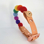 Handmade Rainbow Pom Pom Collar - Adjustable - Vegan Leather / Biothane