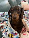 Blue - Bee Happy Dachshund - Faux Fur Blanket