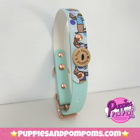 Bee Happy Dachshunds - Handmade Biothane Dog Collar - Baby Blue