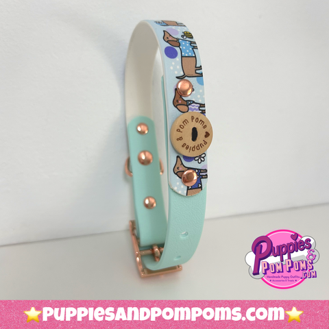 Waterproof Collar - Bee Happy Dachshunds - Baby Blue