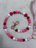 Handmade Valentine Beaded Hearts Dog Leash - Vegan Leather - Baby Pink
